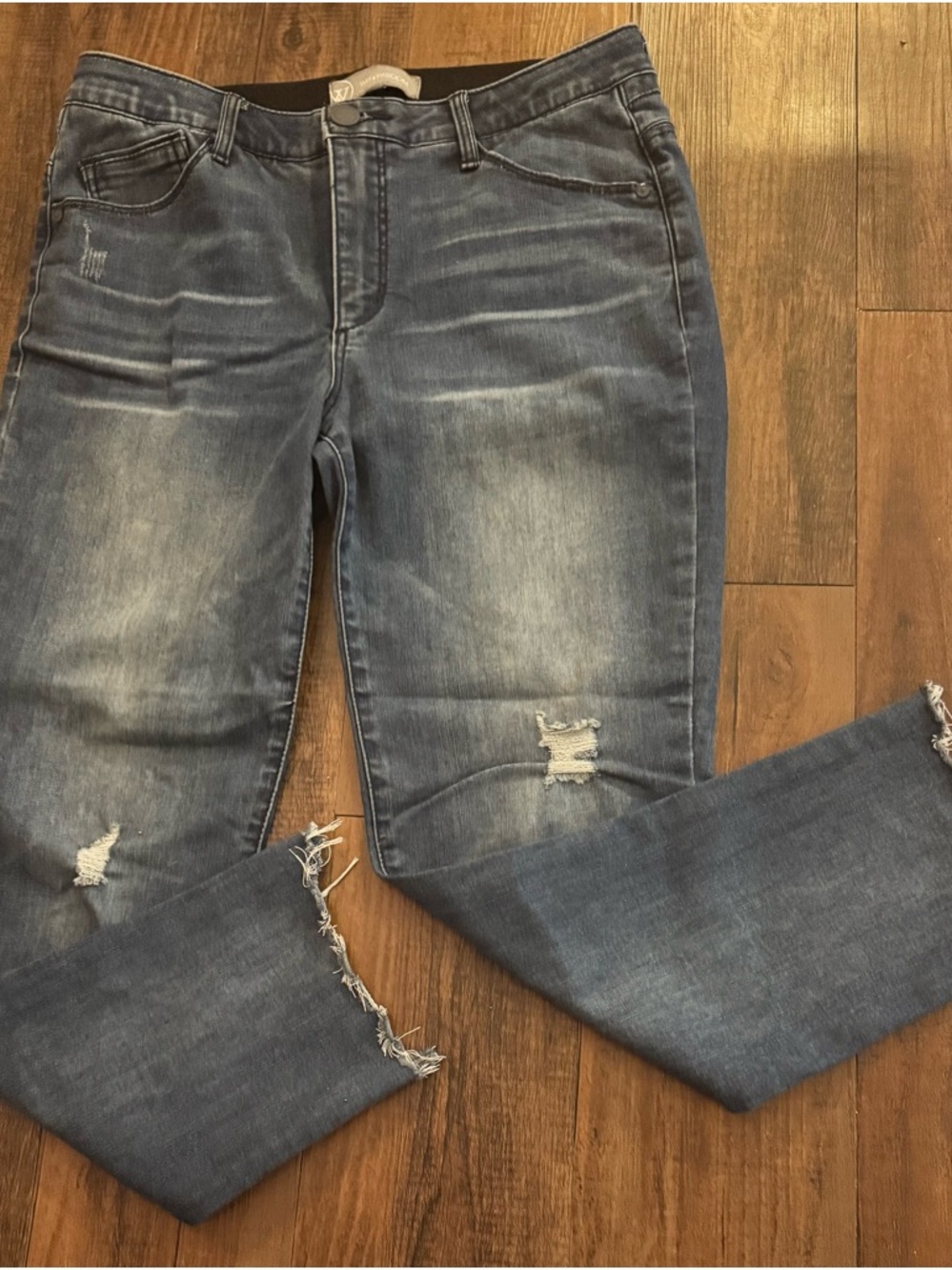 Wit & Wisdom Women’s 8 Jeans Slim Straight Ankle Distressed Raw Hem Stretch